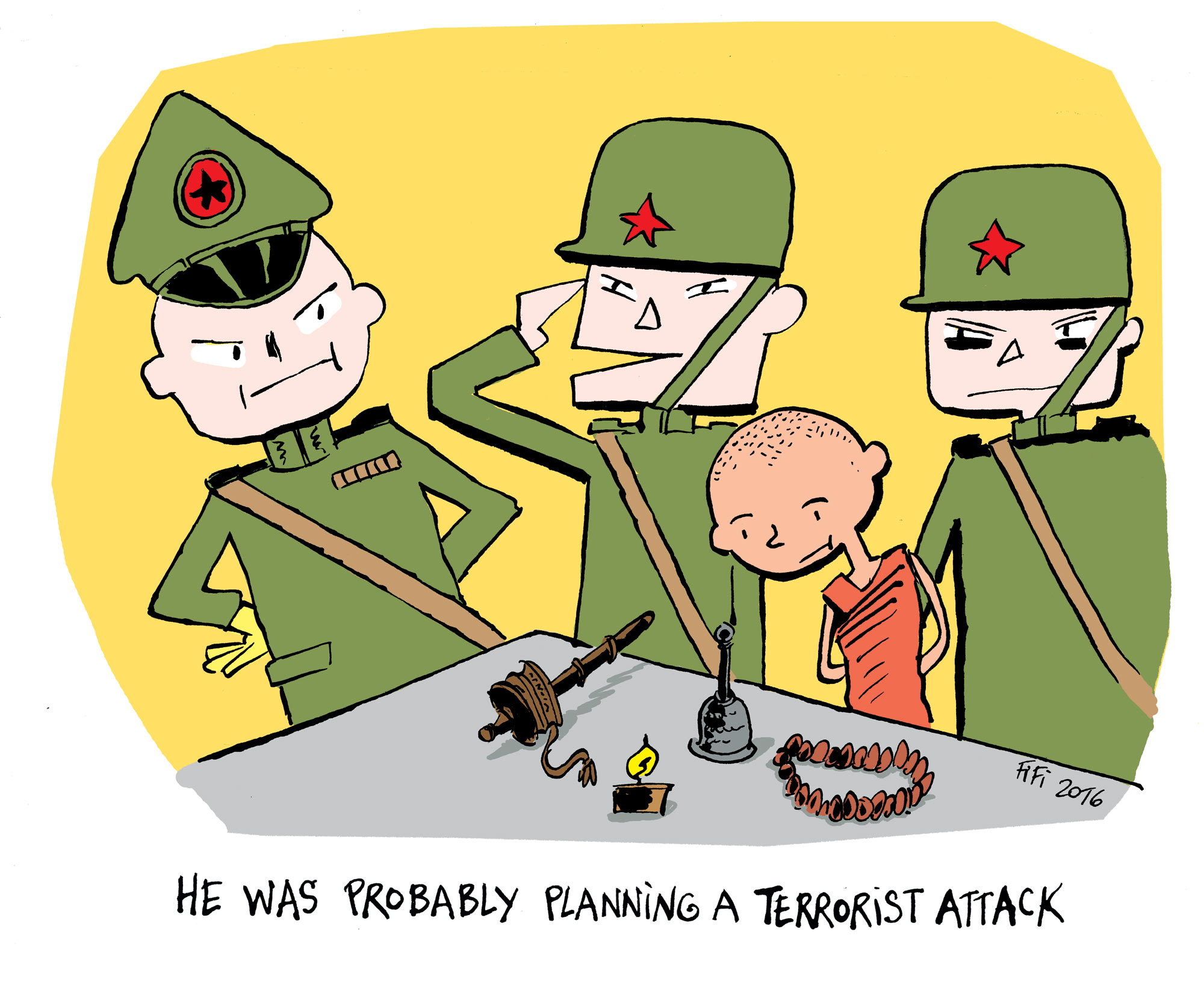 Planning Terroristische Aanslag A cartoon door Belgische kunstenaar Fifi. (Philippe Sadzot) ICT Antiterreurrapport