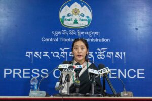 Former Tibetan political prisoner Namkyi speaking at the CTA press conference. Photo by Tenzin Jigme Taydeh, retrieved from CTA
